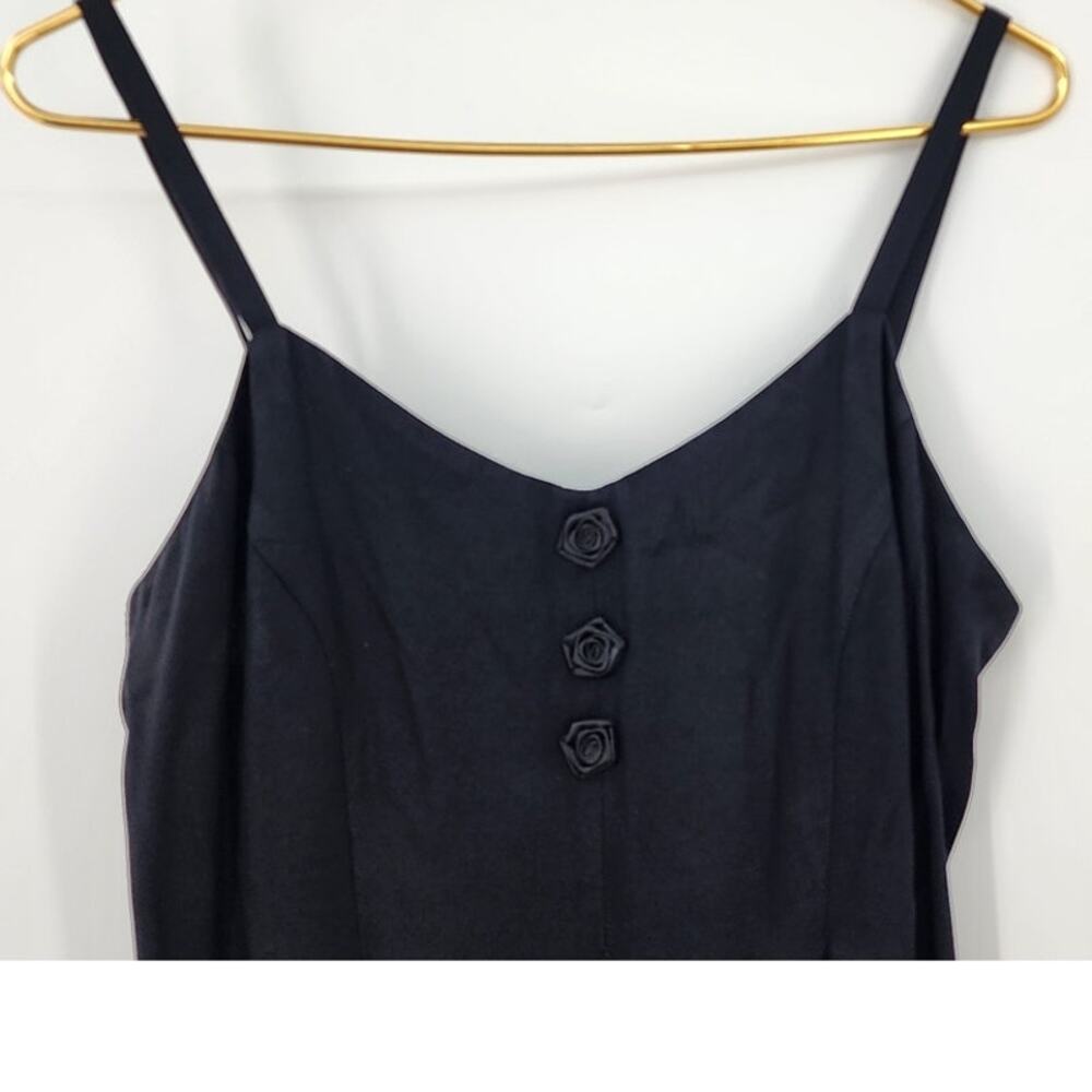 Vintage Jeffrey & Diana Black Wide Leg Jumpsuit Black Floral‎ Roset Size 6 - Picture 5 of 10